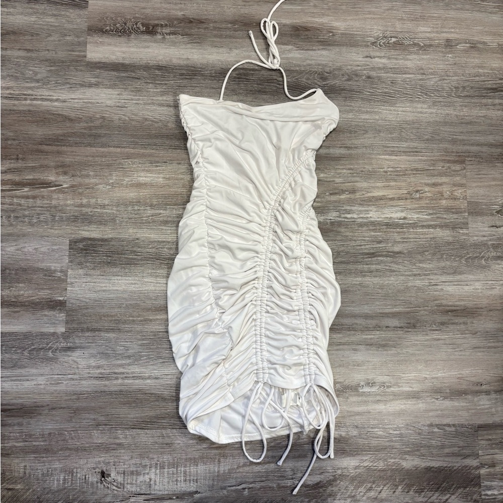 Forever 21 White Ruched Bodycon Dress Strapless